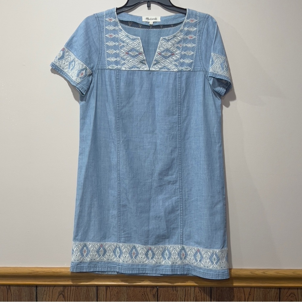 MADEWELL Size S Knee Length Blue Loose Summer Dress Embroidered Coastal Grandma